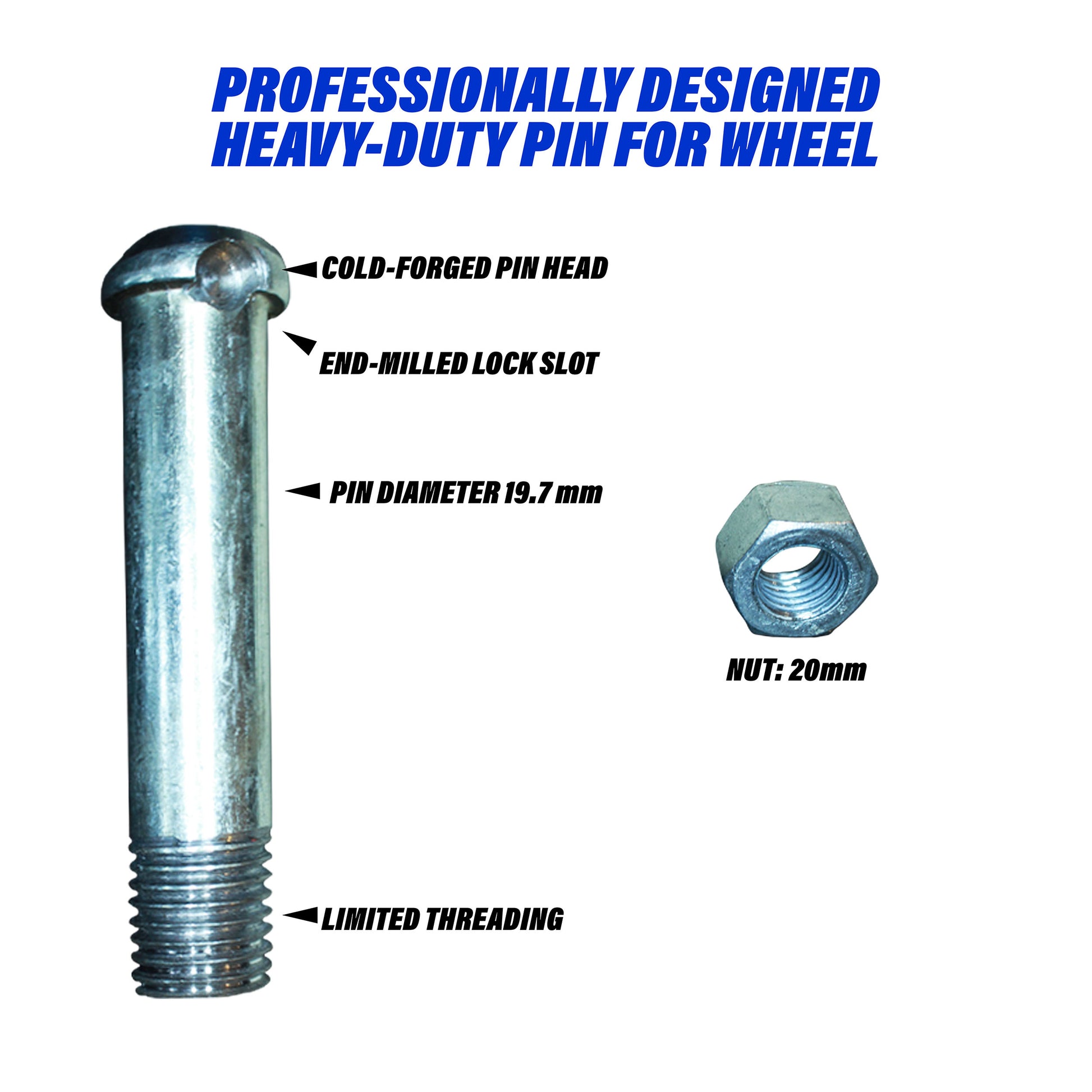 Describing professionally designed wheel hub pin for 8 inch caster wheel.