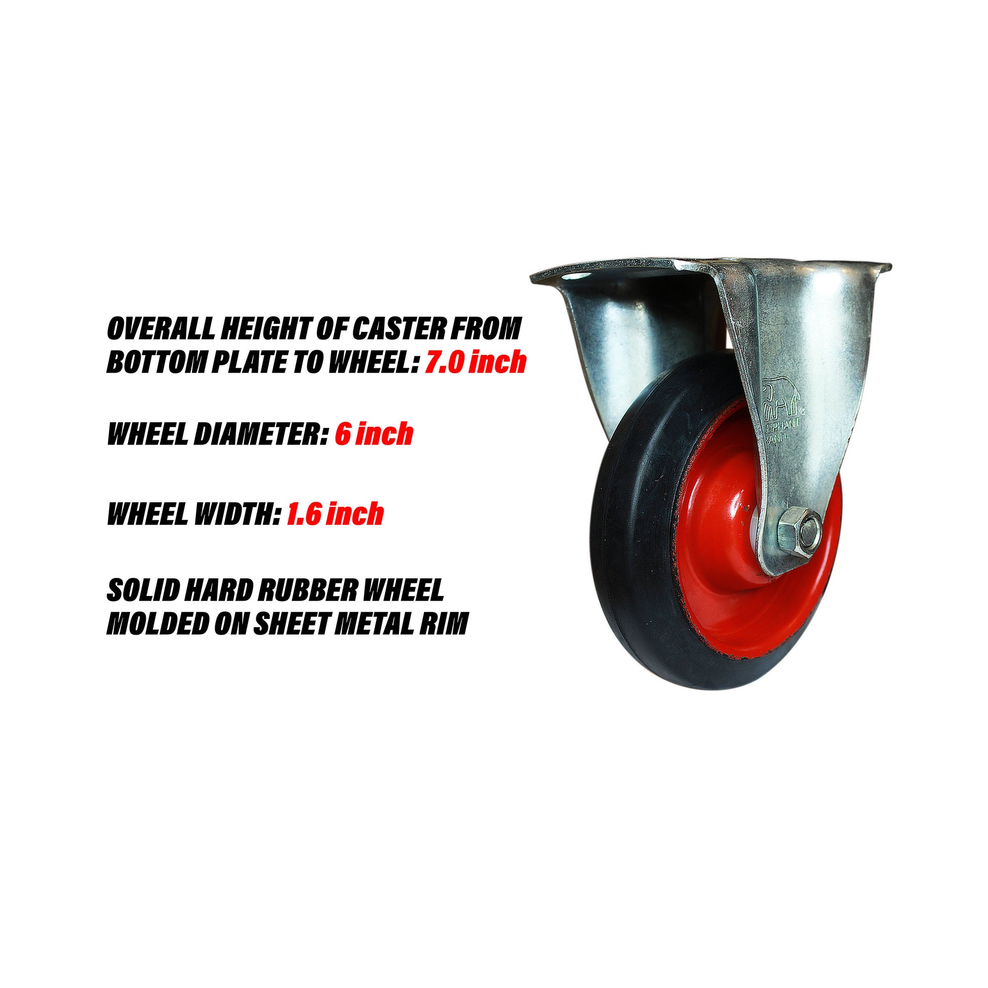 Rigid 6 inch caster wheel specification and wheel design.