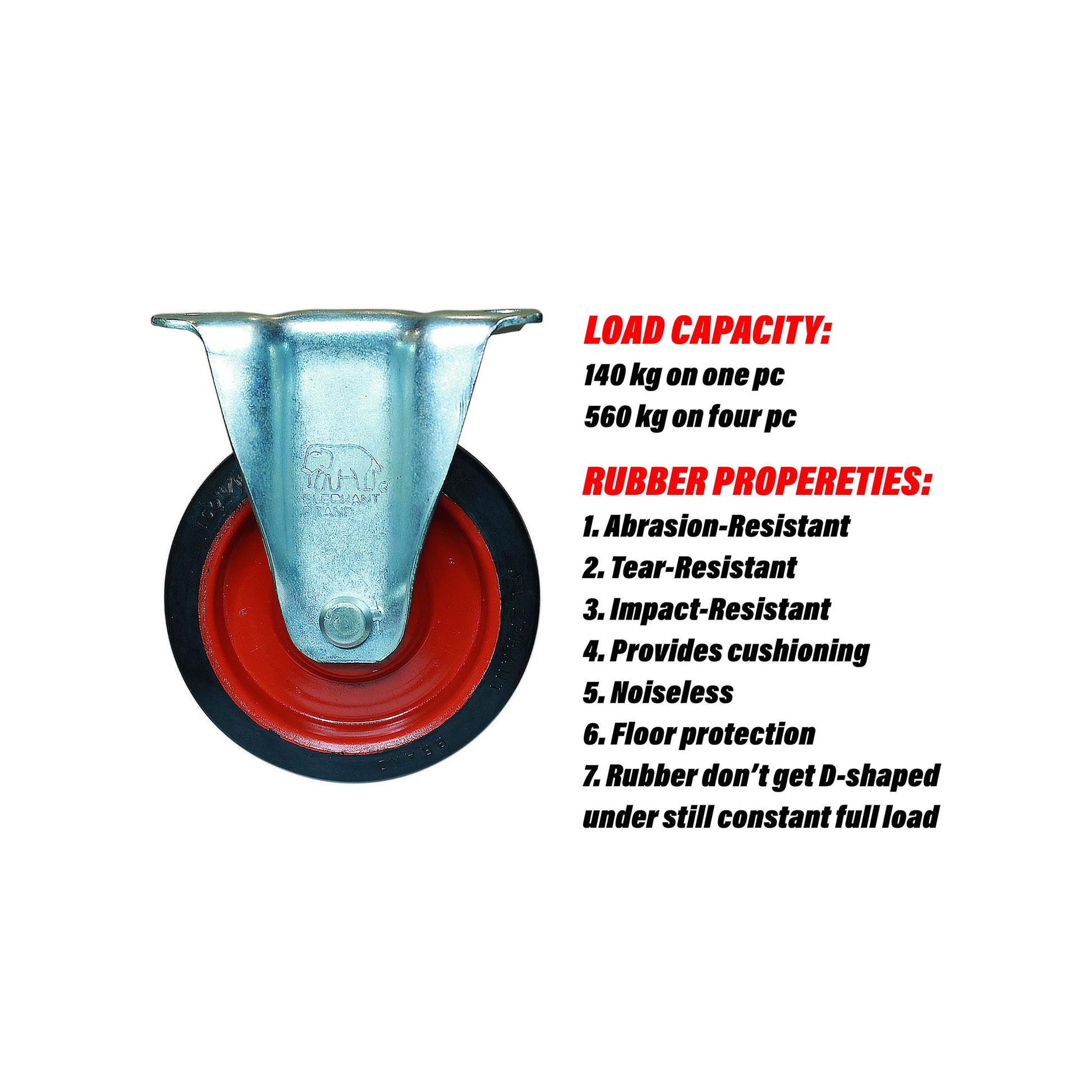 Rigid 6 inch caster wheel with rubber features like cushioning, noiseless and 560 kg load capacity.