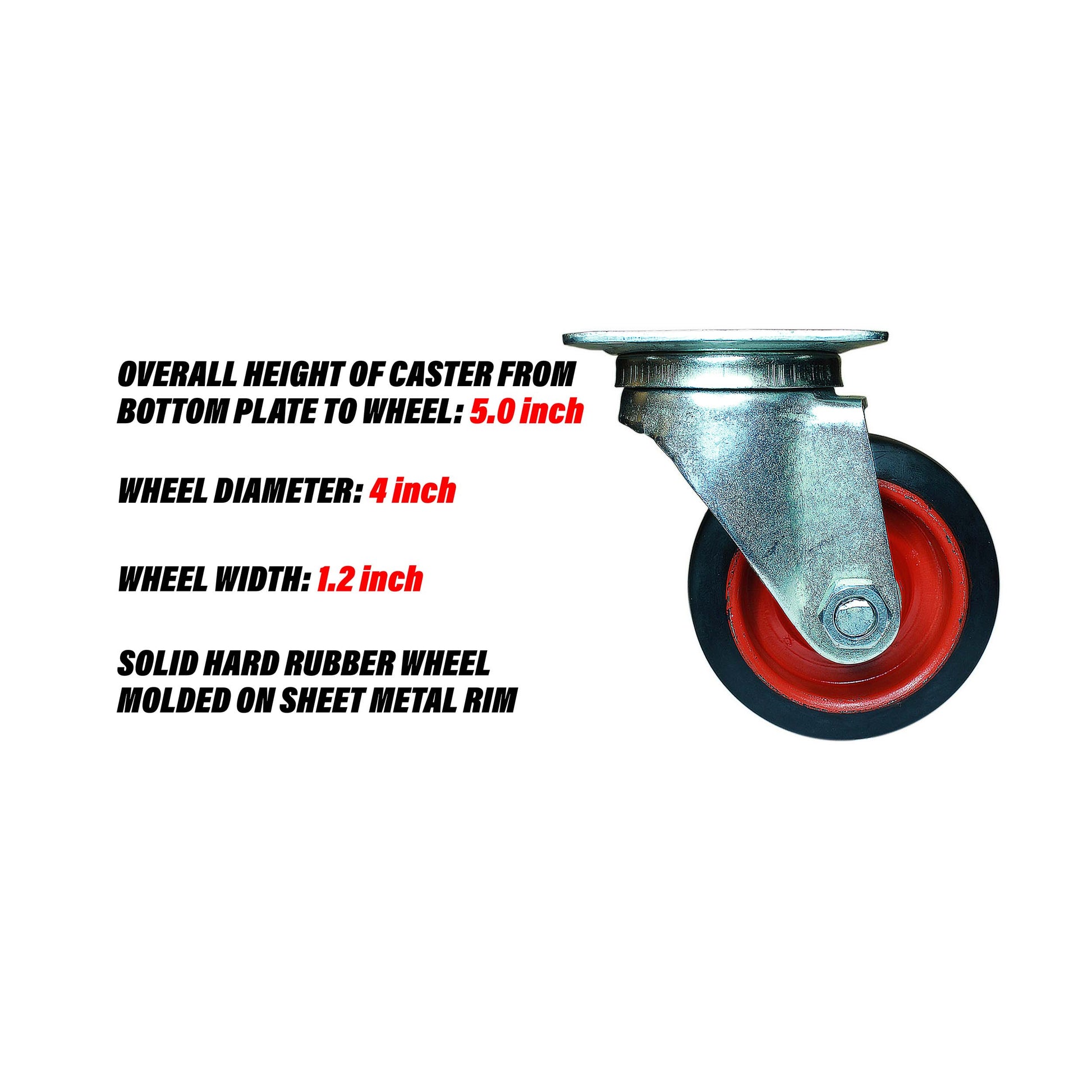 Swivel 4 inch caster wheel specification and wheel design.