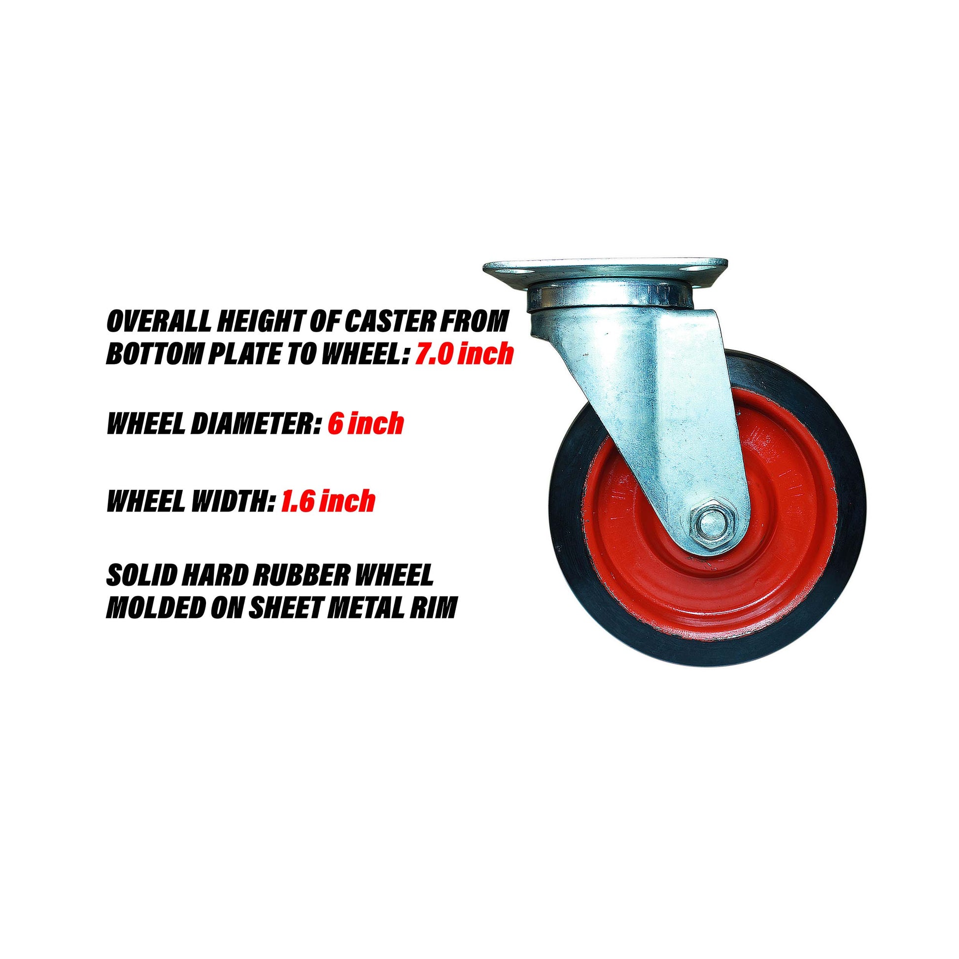 Swivel 6 inch caster wheel specification and wheel design.