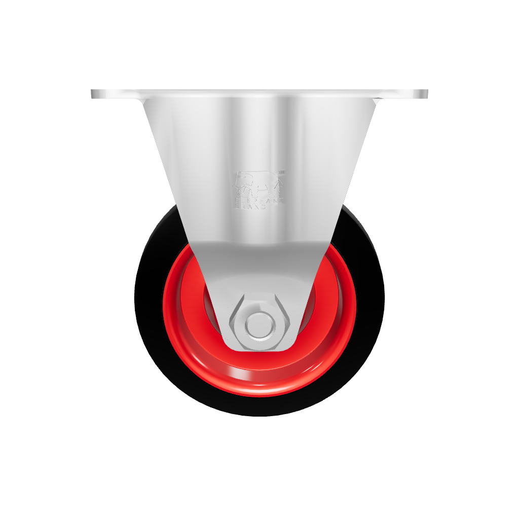 3D model of 4-inch rigid caster wheel with rubber tread and metal bracket for carts and trolleys