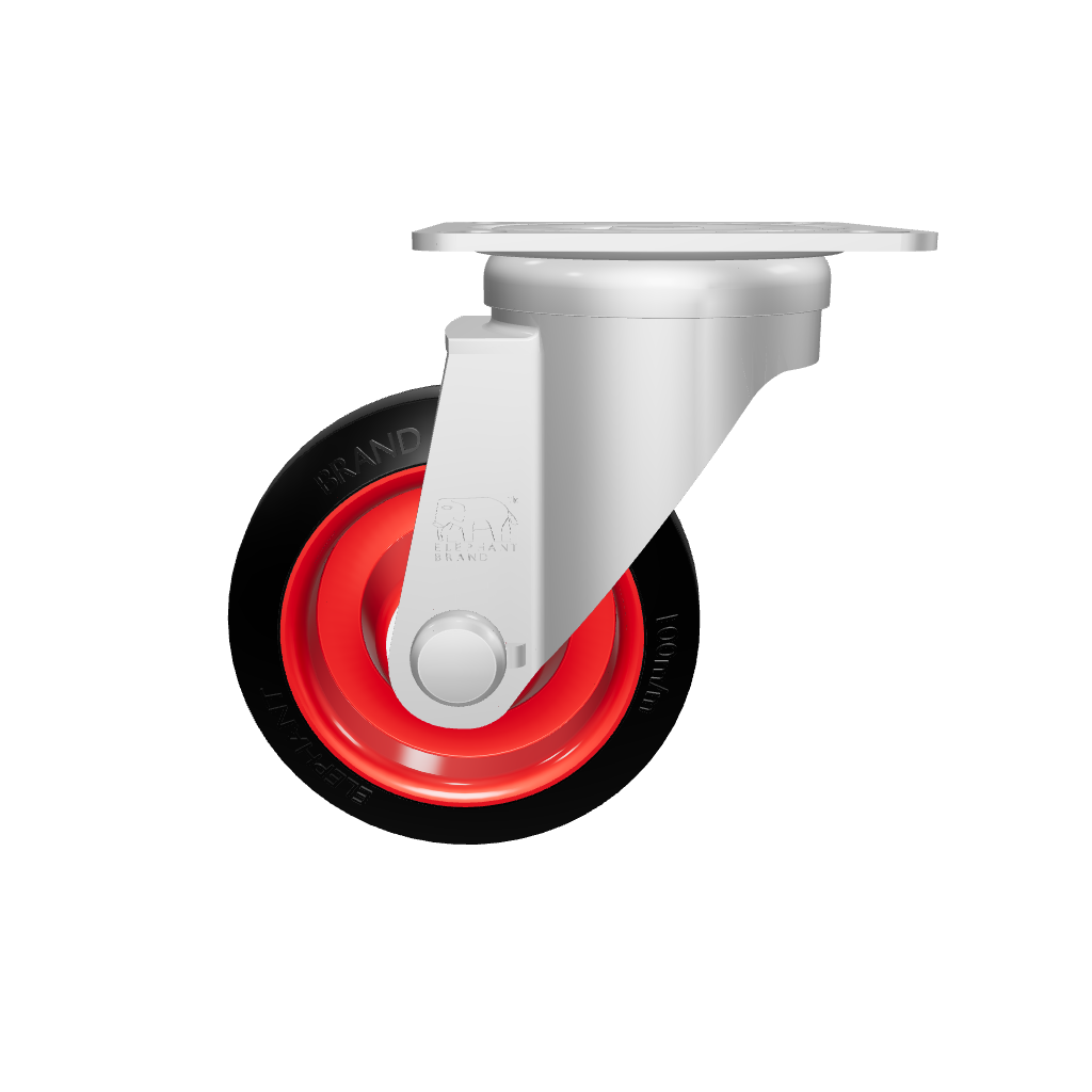 3D model of 4-inch swivel caster wheel with rubber tread and metal bracket for carts and trolleys