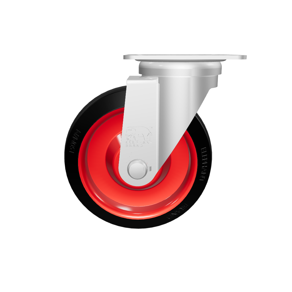 3D model of 6-inch swivel caster wheel with rubber tread and metal bracket for carts and trolleys