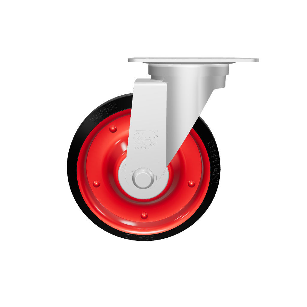 3D model of 8-inch swivel caster wheel with rubber tread and metal bracket for carts and trolleys